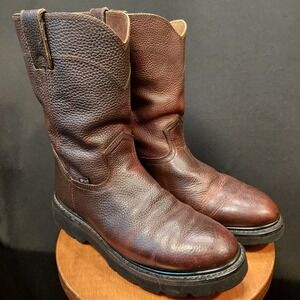 Justin Screwdriver Work Boots Wellington 10W Brown Leather Pull-On WK4905 EH Oil